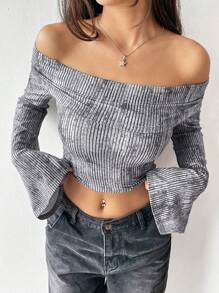 SHEIN EZwear 女裝修身剪裁露肩t恤 - 彩色 - 查看 4