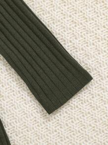 SHEIN 女童運動休閒針織純色長袖連衣裙,圓領設計 - 軍綠色 - 查看 6