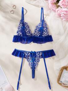 Classic Sexy Women's Sexy Lingerie Set (wire-free Bra, Thong Panties) 2pcs - Royal Blue - View 1