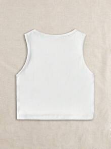 女孩夏季休閒星星圖案無袖短上衣 - 白色 - 查看 2