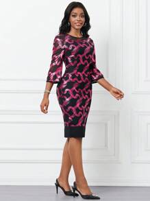 SHEIN Lady Full Print Round Neck Dress - Multicolor - View 6