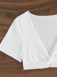 SHEIN Swim 纯色三角杯结饰侧面比基尼套装带罩衫婚礼夏季 - 白色 - 查看 6