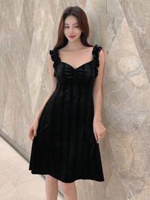 Dazy Designer Women's Sleeveless Dress With Frill Shoulder Straps Prom Dress - Black - View 8