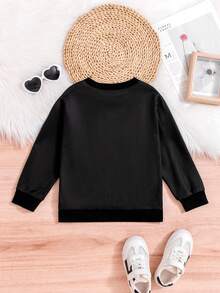 SHEIN Nhỏ bé Cô gái Mèo & Lá thư In Áo nỉ - màu đen - Xem 2