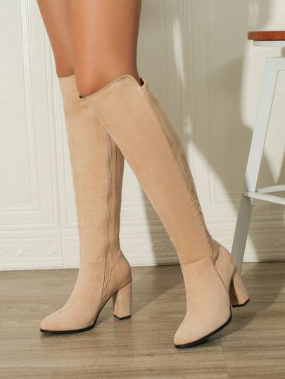 Match With Leggings, Halloween/Party/Holiday/Wedding/Anniversary/Sales Popular/Classic/New Autumn Winter Fashionable, Black And Apricot Colors, With Cardigan Boots Versatile, Pointed Toe, Chunky High Heels, Slimming, Anti-Slip Sole, Weaved Series Decorative Design, Elegant, Go With Black Dress, Women's Slim Fit Boots/Ankle Boots/Fashionable Boots For Women