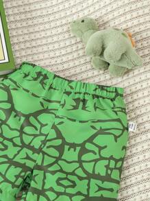 SHEIN Summer Street Style Dinosaur Printed Short Sleeve T-shirt And Shorts Set For Baby Boys - Green - View 4