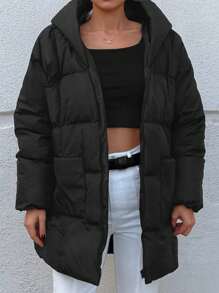 RueChic Drop Shoulder Hooded Puffer Coat - Black - View 4