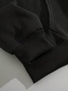 SHEIN EZwear Cartoon Bear Print Hooded Sweatshirt For Casual Wear - Black - View 7