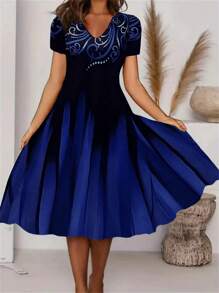 SHEIN Clasi Kích thước lớn Của phụ nữ In Ngắn tay Đầm - Màu xanh hải quân - Xem 1