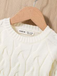 SHEIN Baby Girls' Casual Round Neck Pullover Sweater With Fringe Hem, Long Sleeve - White - View 3