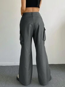 Solid Color Simple Cargo Trousers - Grey - View 2