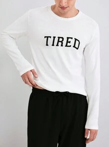 SHEIN Cottnline Men'S Letter Printed Long Sleeve And Pants Homewear Set - Black - View 4