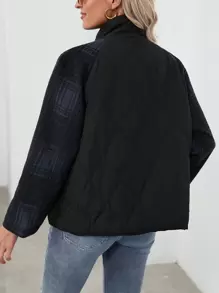 SHEIN LUNE Plaid Patchwork Padded Padded Coat Clothes Winter - Black - View 2