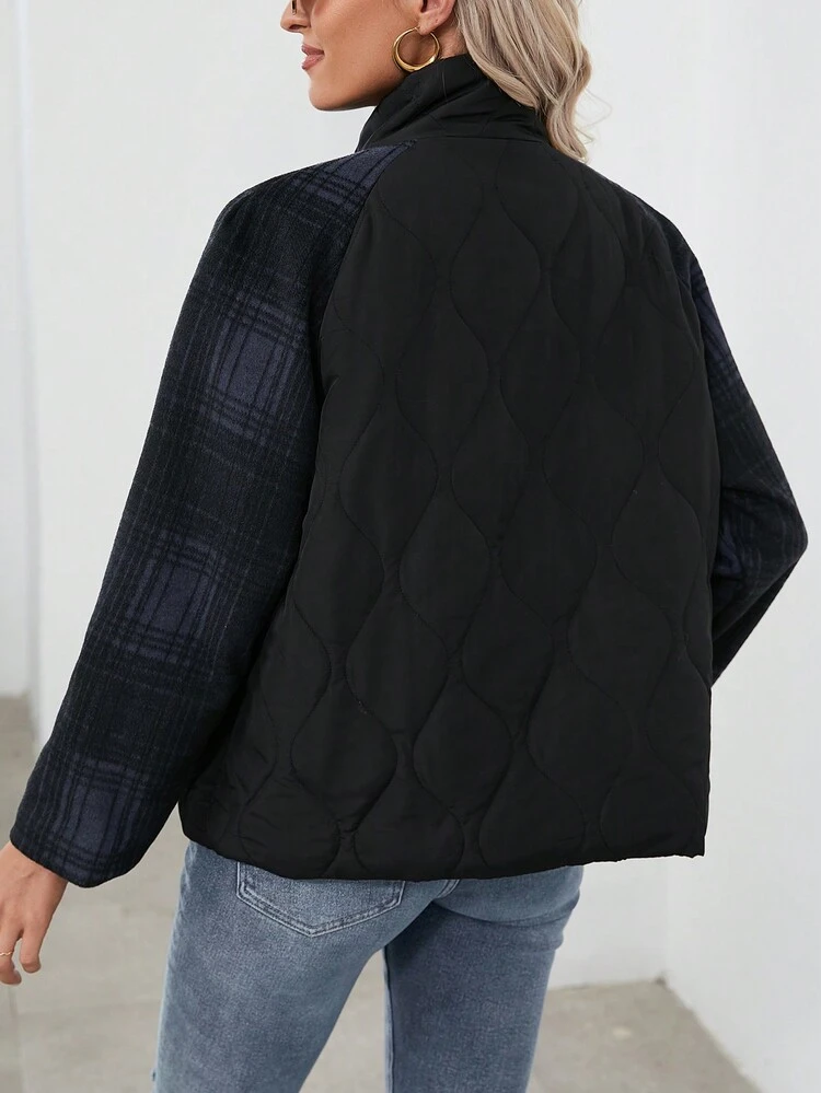 Plaid Patchwork Padded Padded Coat Clothes Winter