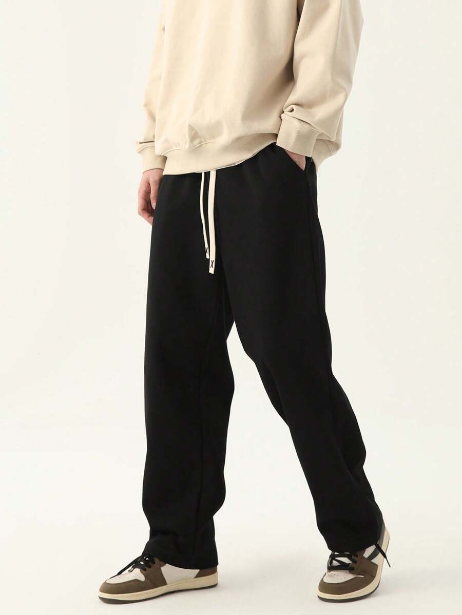 Men's Casual Versatile Drawstring Waist Straight Leg Pants, For Fall