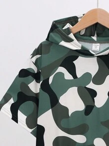 男童迷彩印花連帽短袖衛衣短褲套裝,針織材質,夏季 - 彩色 - 查看 3