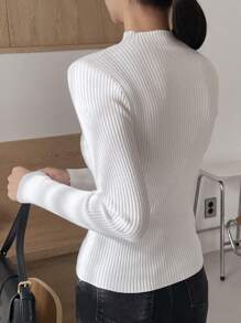 DAZY 男士休闲商务纯色立领修身毛衣，秋冬季，长袖上衣 - 白色 - 查看 2