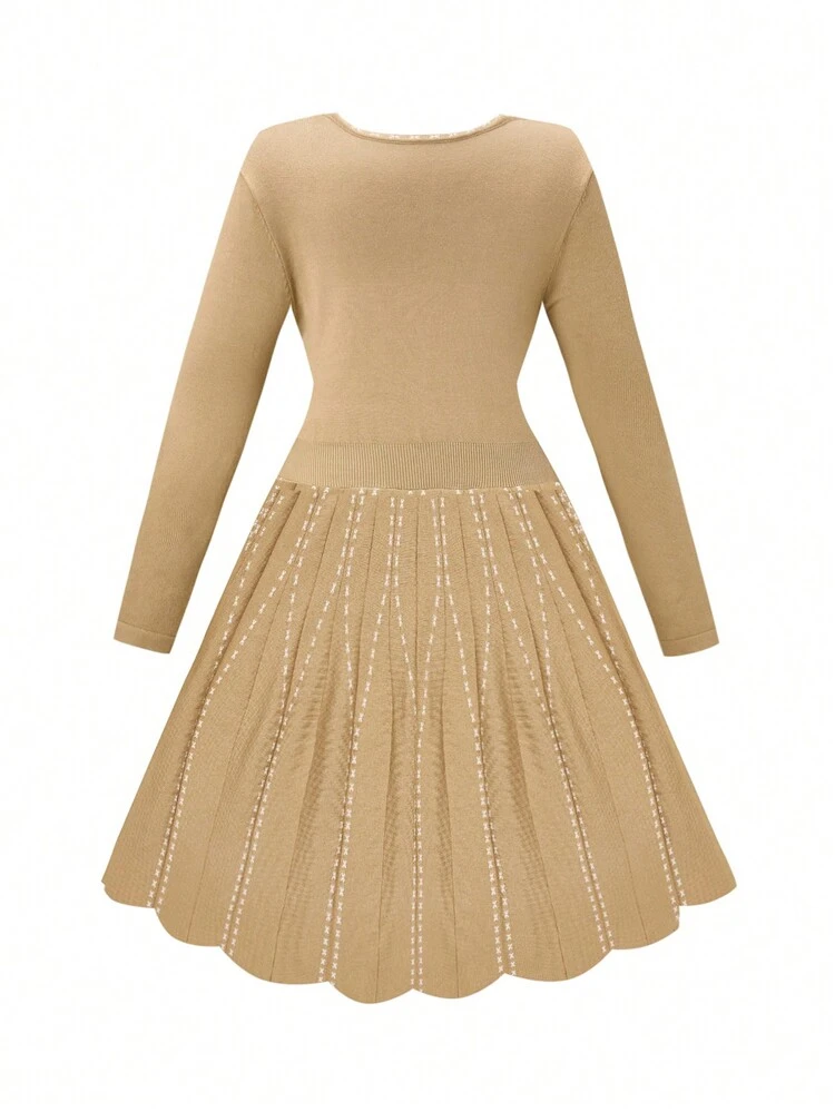 Plus Size Women's Round Neck Long Sleeve Sweater Dress