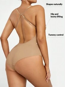 SHAPORA Chất rắn Bodysuit định hình - Màu be - Xem 3