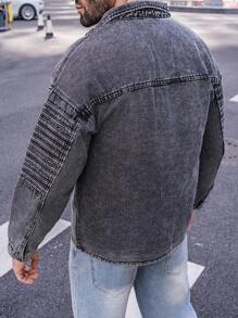 Manfinity Homme Men's Button-Front Denim Shirt With Flap Pocket And Lapel Collar - Black - View 2