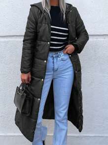 EURMUSE Zip Up Hooded Puffer Coat - Black - View 1