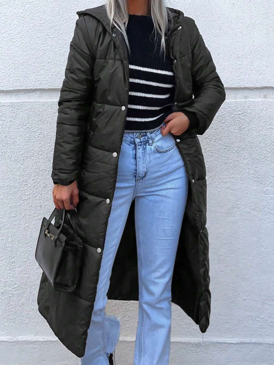 EURMUSE Zip Up Hooded Puffer Coat - Black - View 1