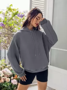SHEIN EZwear 女士鬆身連帽衫,背面印有龍紋 - 霧霾藍 - 查看 5