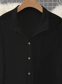 EMERY ROSE Plus Size Women's Rolled Up Sleeve Shirt Fall Cloth For Women - Black - View 3