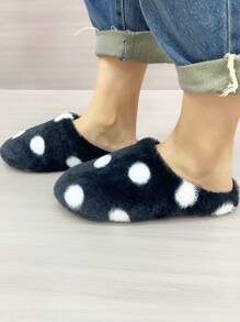 女士秋冬季柔软保暖防滑家居室内卧室拖鞋，毛茸茸的鞋子 - 黑色 - 查看 6