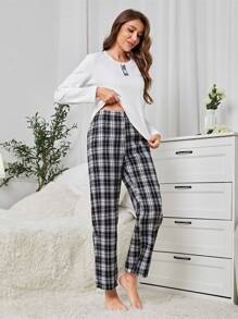 Plaid Pattern Pajamas Set - Multicolor - View 6