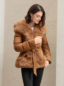 Anewsta 女式拼接棉袄帶領,帶有領子 - 黃色 - 查看 5