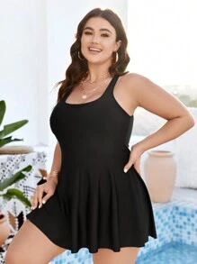 Swim Lushoire Bãi biển mùa hè Plus Size Đồng bằng Halter Tách áo tắm Lễ hội âm nhạc - màu đen - Xem 3