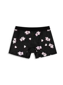 Men's Cartoon Bear And Heart Printed Boxer Shorts - Pink - View 2