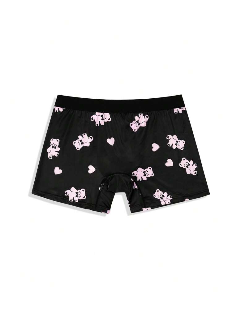 Men's Cartoon Bear And Heart Printed Boxer Shorts