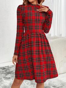 SHEIN LUNE Tartan Print Mock Neck Dress