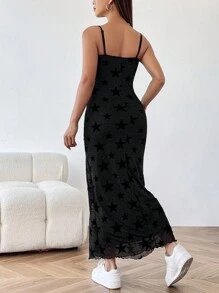 SHEIN EZwear Của phụ nữ Hình sao Đổ xô Lưới Váy Dây - trắng - Xem 2
