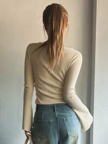 DAZY Suéter de mujer de unicolor con mangas acampanadas para otoño