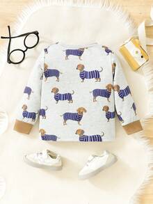 嬰兒男童秋冬季可愛的小動物幼犬趣味印花日常休閒上衣 - 彩色 - 查看 2