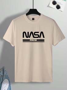 Manfinity Homme Men Casual Slim Fit Short Sleeve T-Shirt With Printed Letter Text Pattern, For Going Out, For Husband