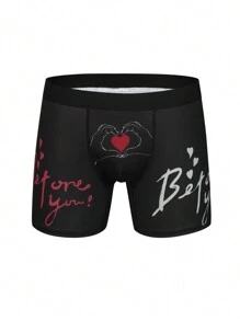 Men's Heart & Text Print Boxer Briefs - Multicolor - View 1