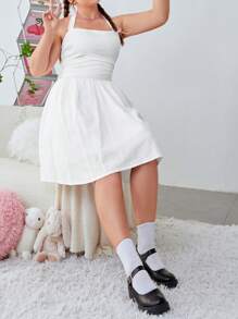 SHEIN EZwear Vestido De Cuello Halter Para Mujer De Talla Grande - Blanco - Ver 4