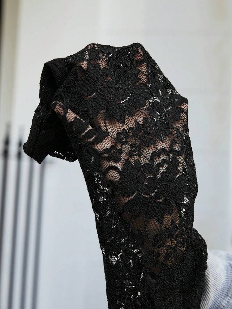 Women's Solid Color Lace Stitching Open Shoulder T-Shirt