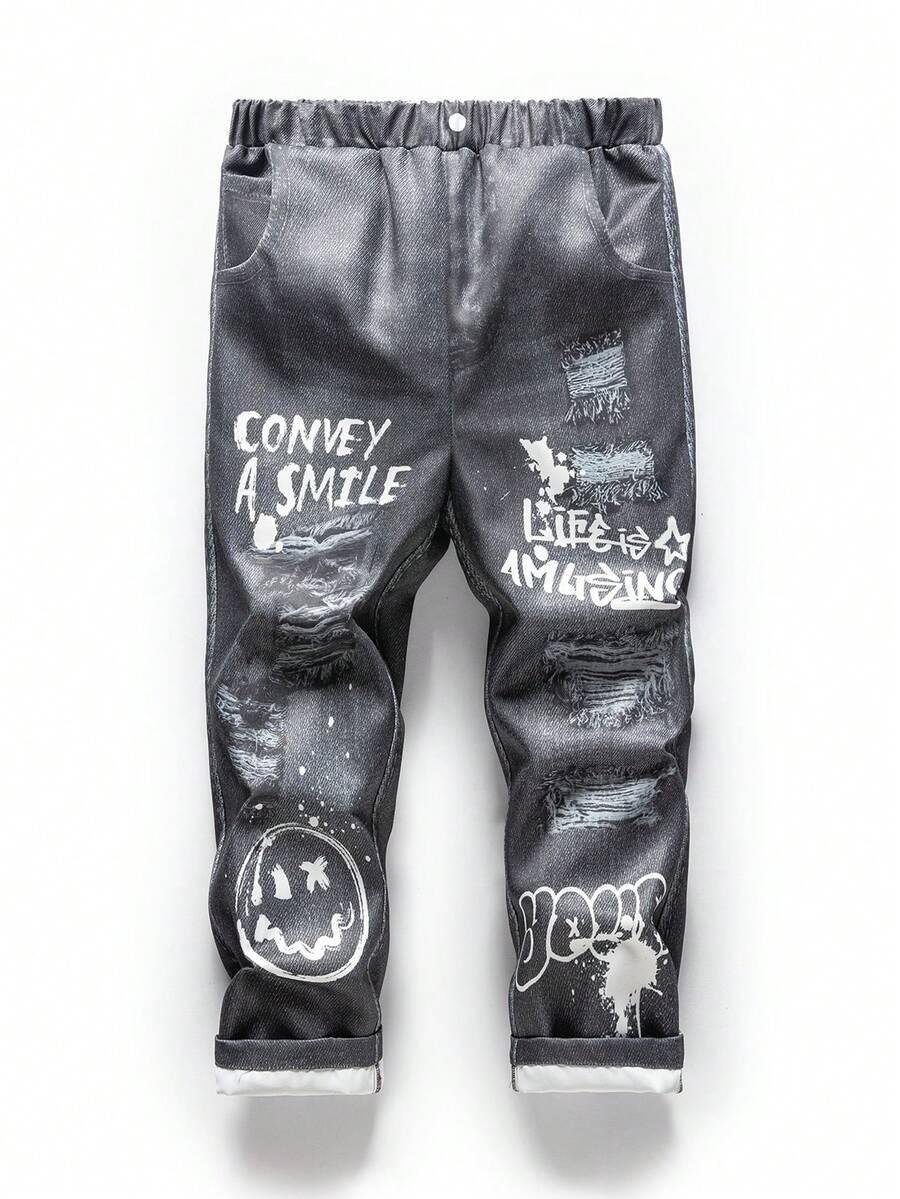 SHEIN Con trai Giải trí Dệt Thẳng Quần Với In Mẫu , Chiều dài trung bình - Nhiều màu - Xem 1