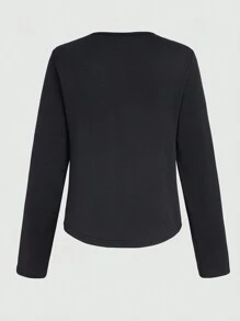 INAWLY 大碼水鑽字母&高跟圖案T恤 - 黑色 - 查看 2