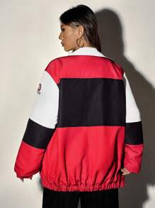 SHEIN EZwear Đỏ  Và Trắng Tương phản Màu sắc Của phụ nữ Áo khoác - Đỏ và trắng - Xem 2