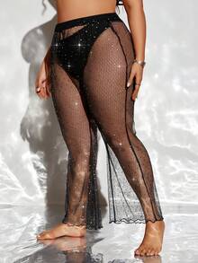 SHEIN Swim Curve Plus Size Sheer Mesh Perspective Top And Pants Set - Black - View 3