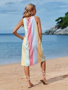 SHEIN VCAY 對比條紋露背連衣裙 - 彩色 - 查看 2