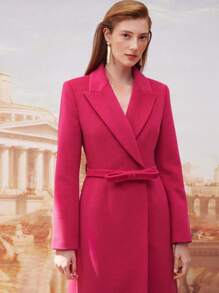 MOTF PREMIUM WOOL-BLEND BOW BELT COAT - Hot Pink - View 7