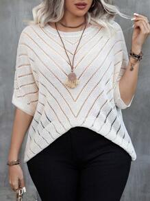 Elenzga Plus Size Batwing Knit Top - Apricot - View 5
