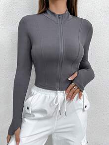 SHEIN Unity 拉鍊前端修身夾克 - 灰色 - 查看 4